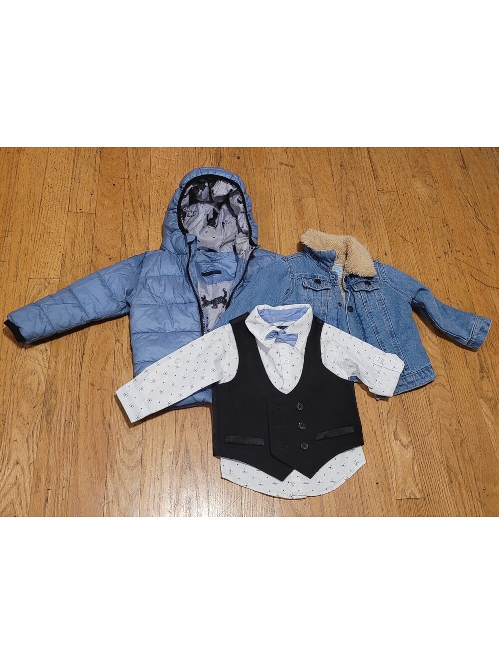 3 pieces lot Premark toddler boy puffer coat, Denim Jacket & T-shirt W/Vest